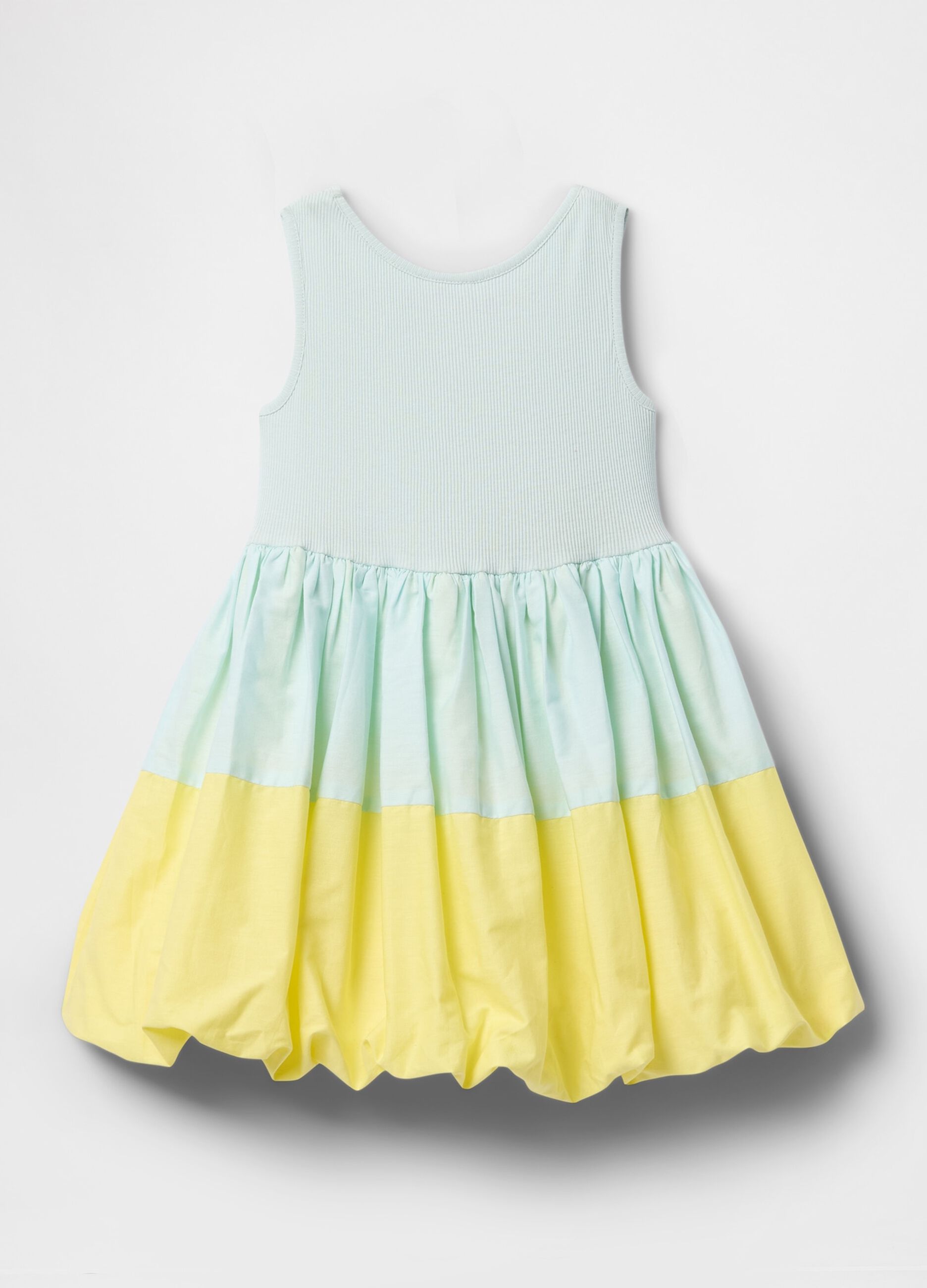 Vestito estivo bicolore verde e giallo per bambina_1