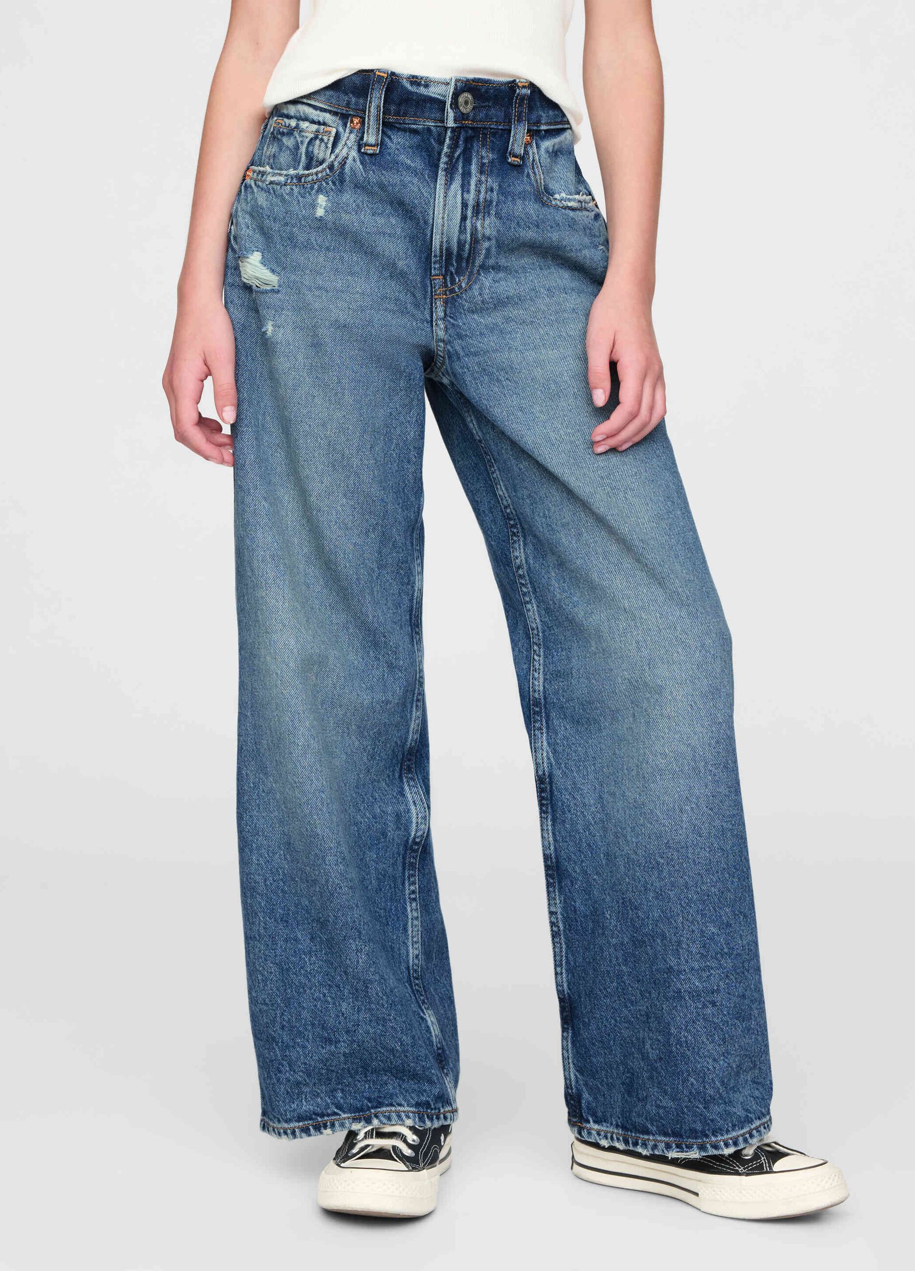 Pantaloni denim ampi in cotone per bambina_1
