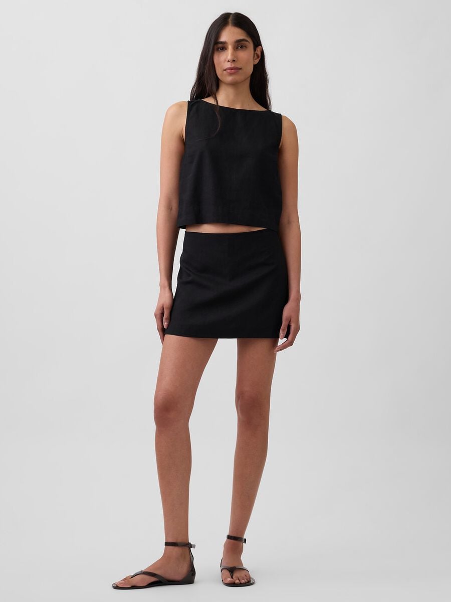 Top smanicato in misto lino Donna_0