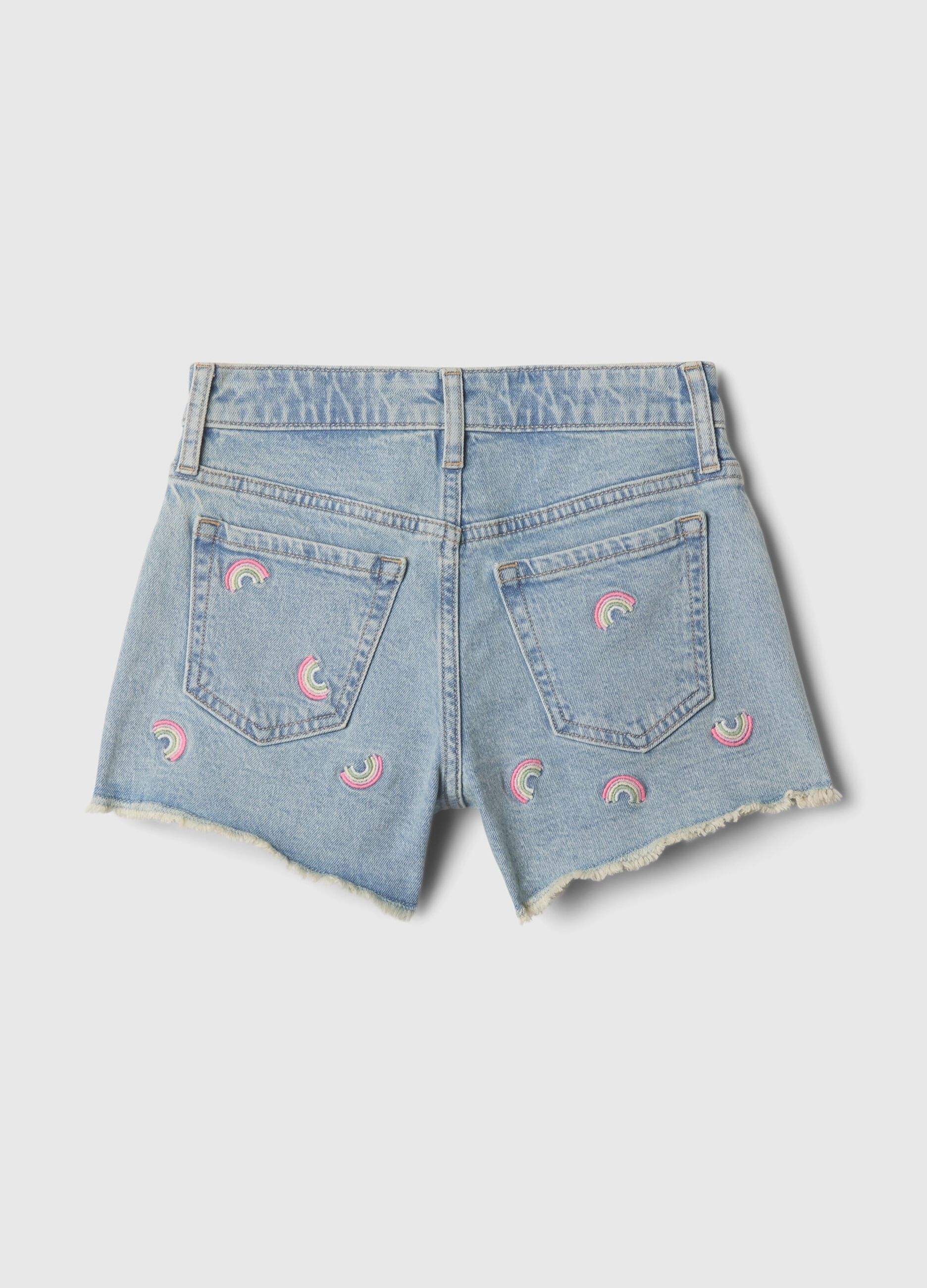Shorts in denim con ricamo arcobaleno_4