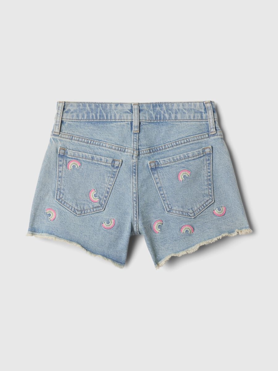 Shorts in denim con ricamo arcobaleno Bambina_4