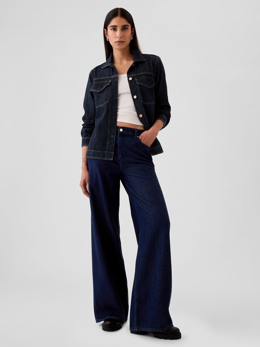 Giacca corta in denim con cintura Donna_1