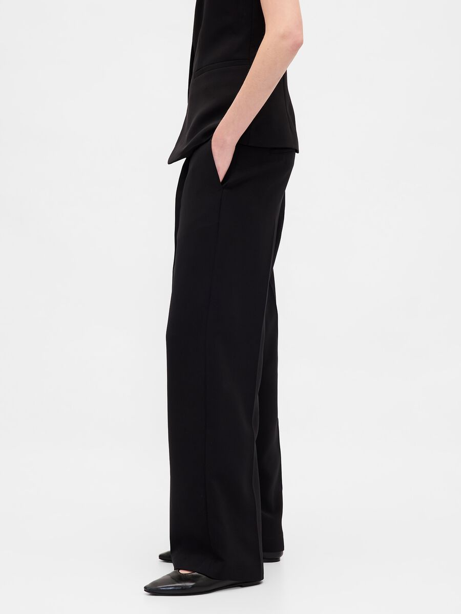 Pantaloni neri elasticizzati a gamba larga Donna_3