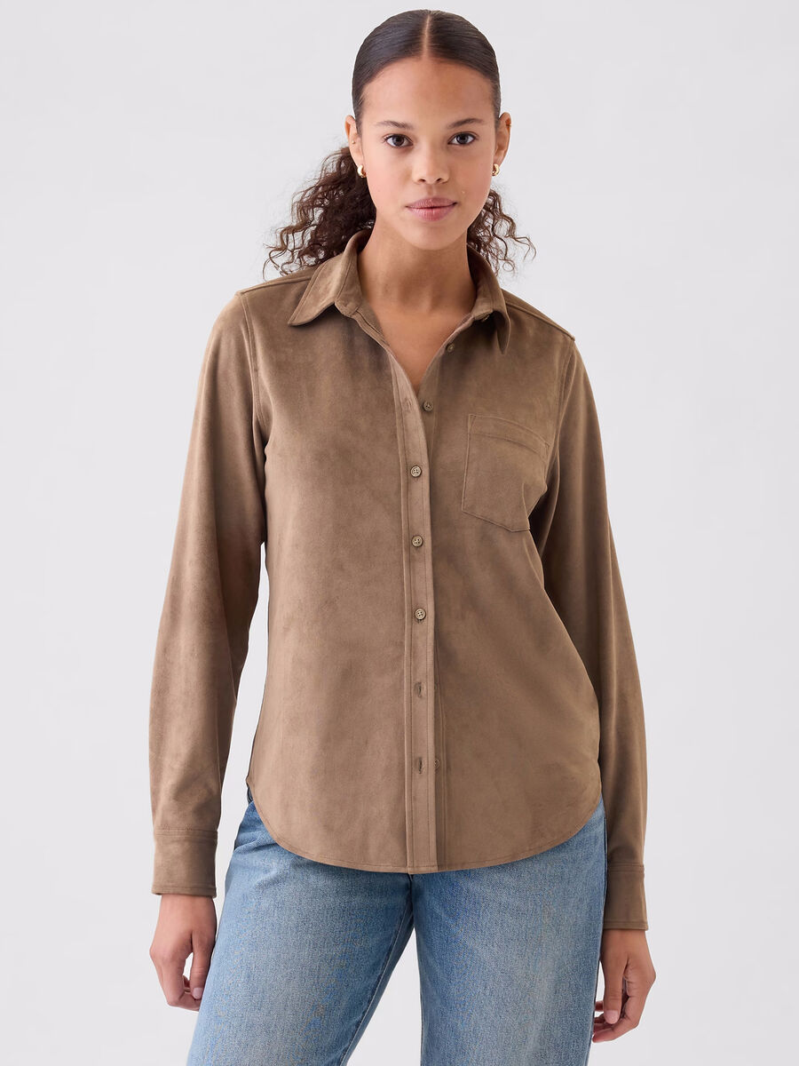 Camicia scamosciata con tasca Donna_0