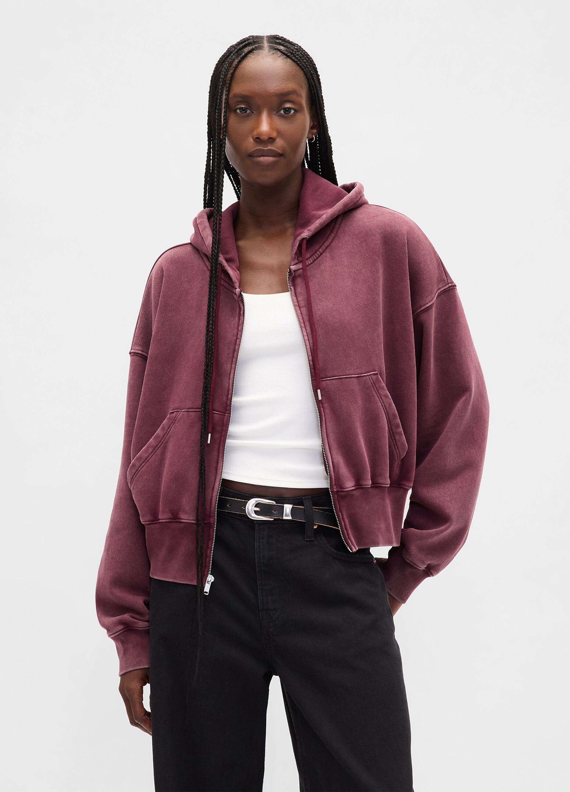 Felpa viola con cappuccio full zip