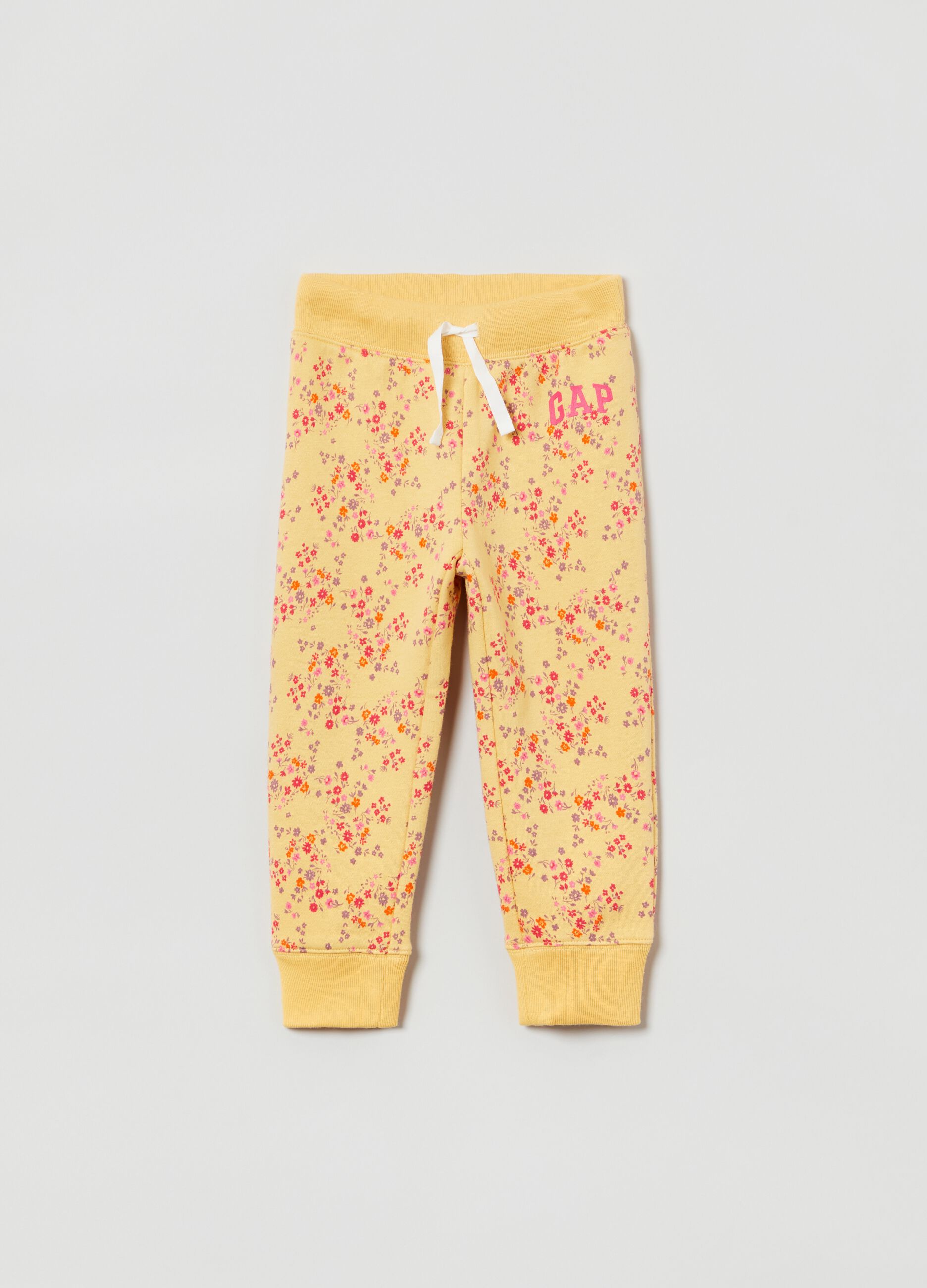 Floral joggers with drawstring and logo print