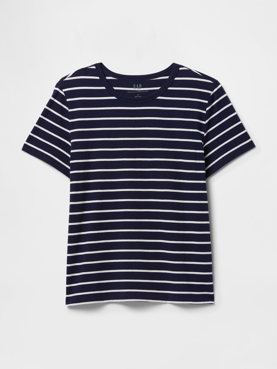 Maglietta a righe blu e bianco in puro cotone Donna_3