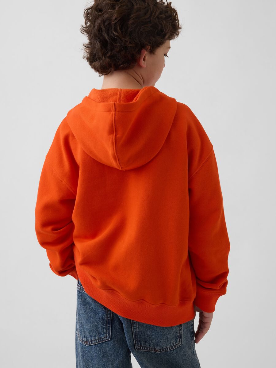 Felpa in misto cotone arancione da bambino con logo, zip e cappuccio Bambino_2