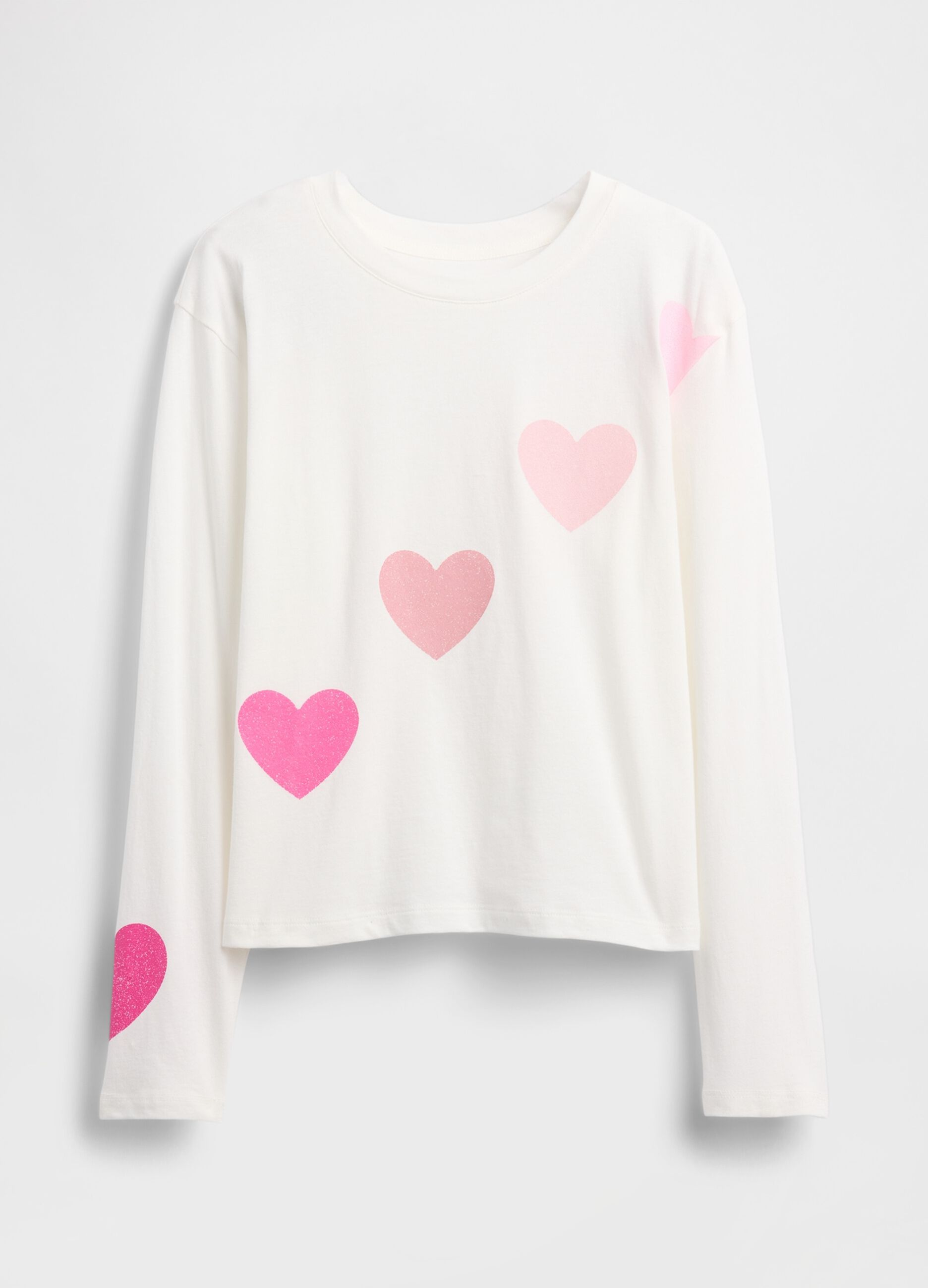 Maglietta a maniche lunghe bianca con cuori rosa_2