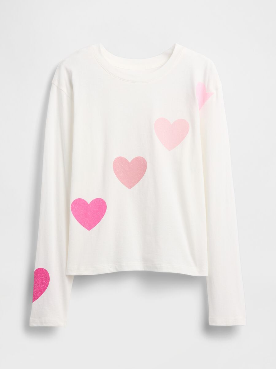 Maglietta a maniche lunghe bianca con cuori rosa Bambina_2