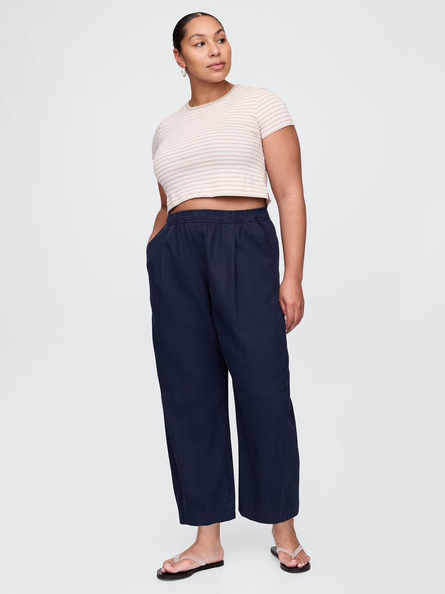 Pantaloni ampi blu in lino e viscosa Donna_4