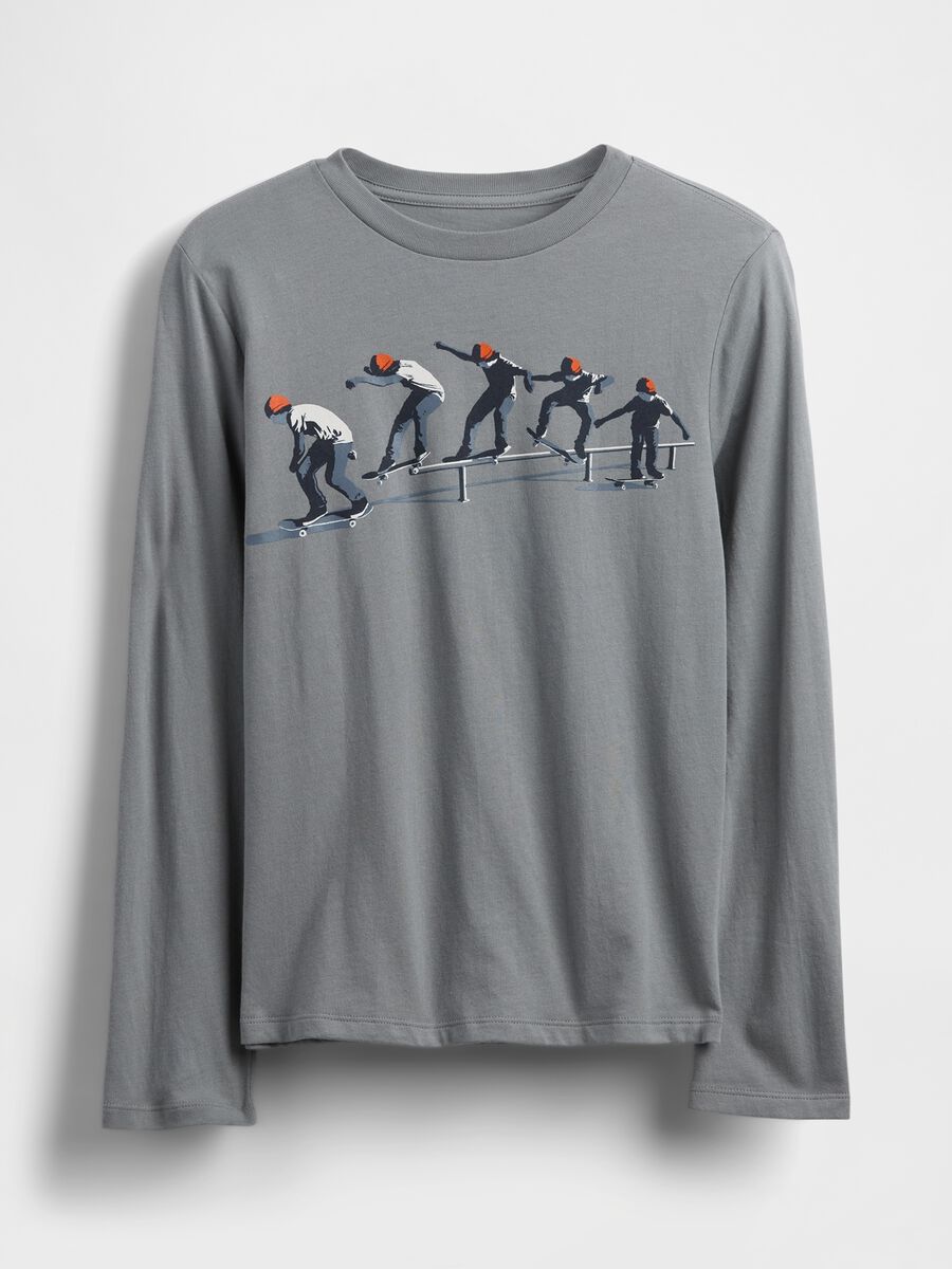 T-shirt grigia a maniche lunghe in cotone Bambino_0