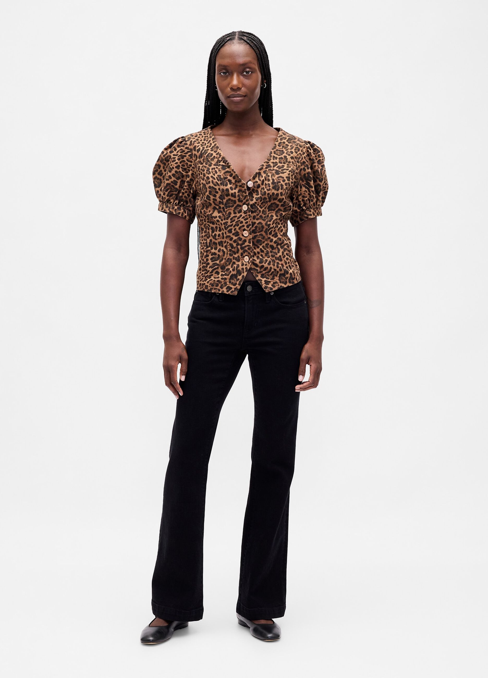 Camicia marrone con stampa leopardata a maniche corte
