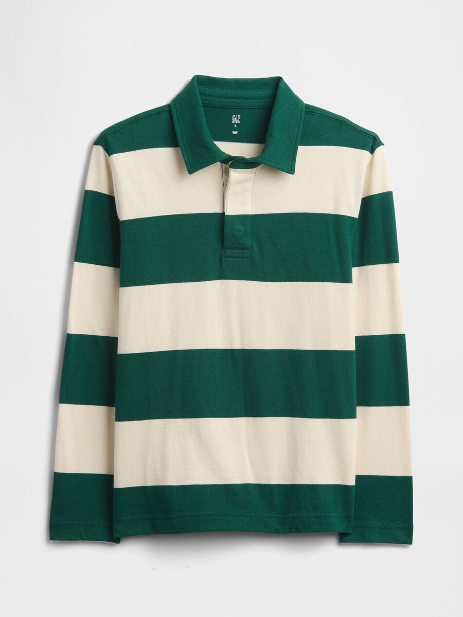 Green and beige long sleeve cotton polo Boy_0