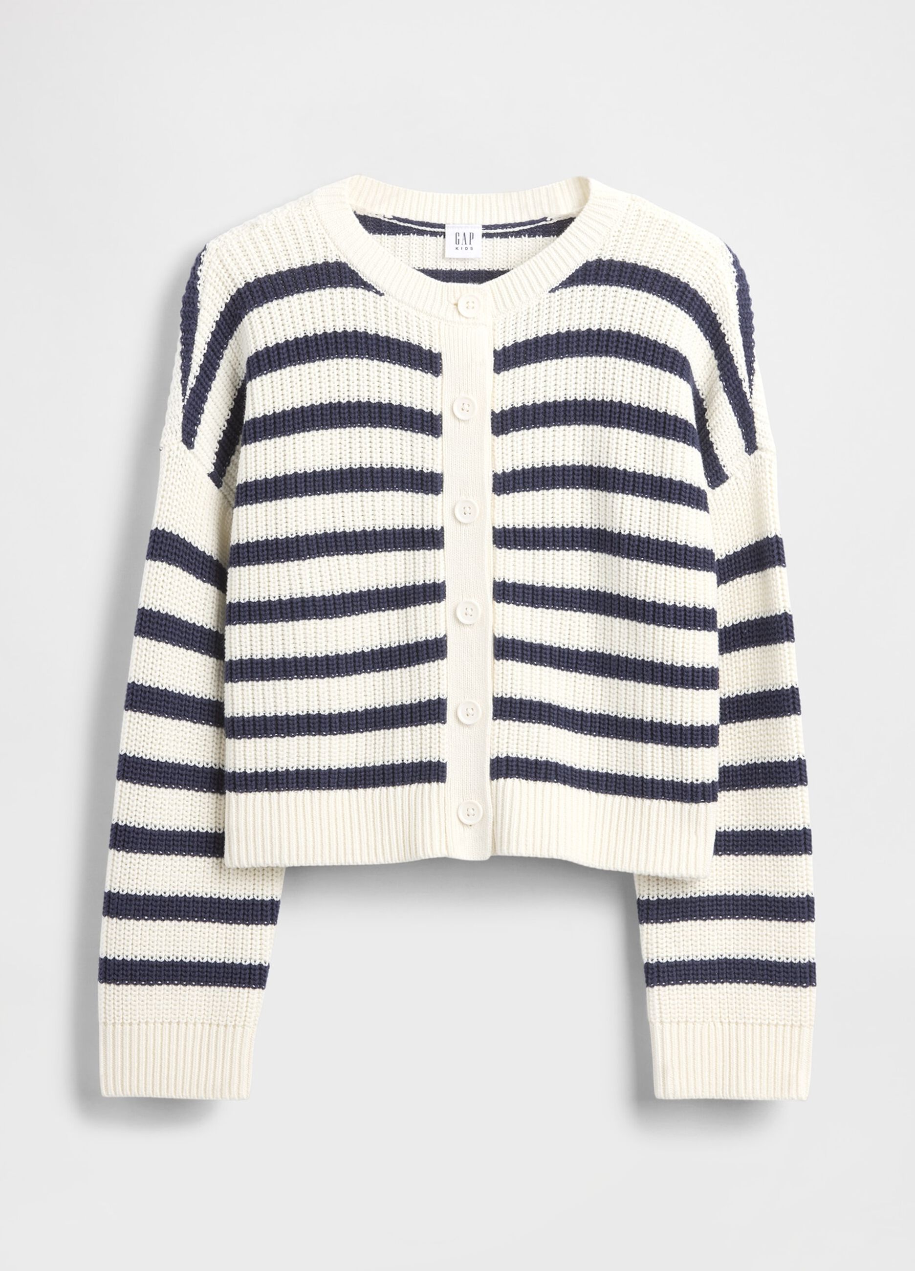 Cardigan bianco e blu a righe in cotone_3