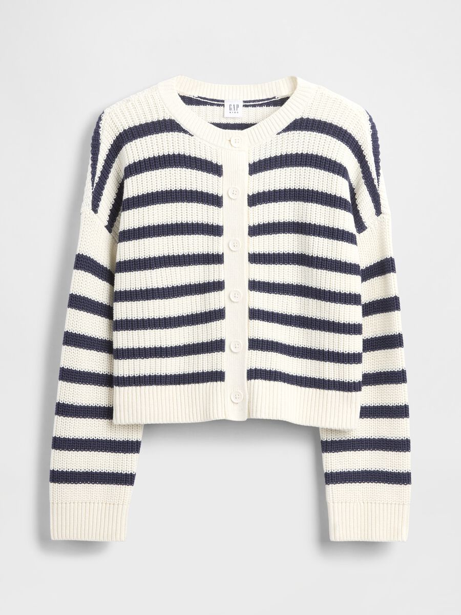 Cardigan bianco e blu a righe in cotone Bambina_3