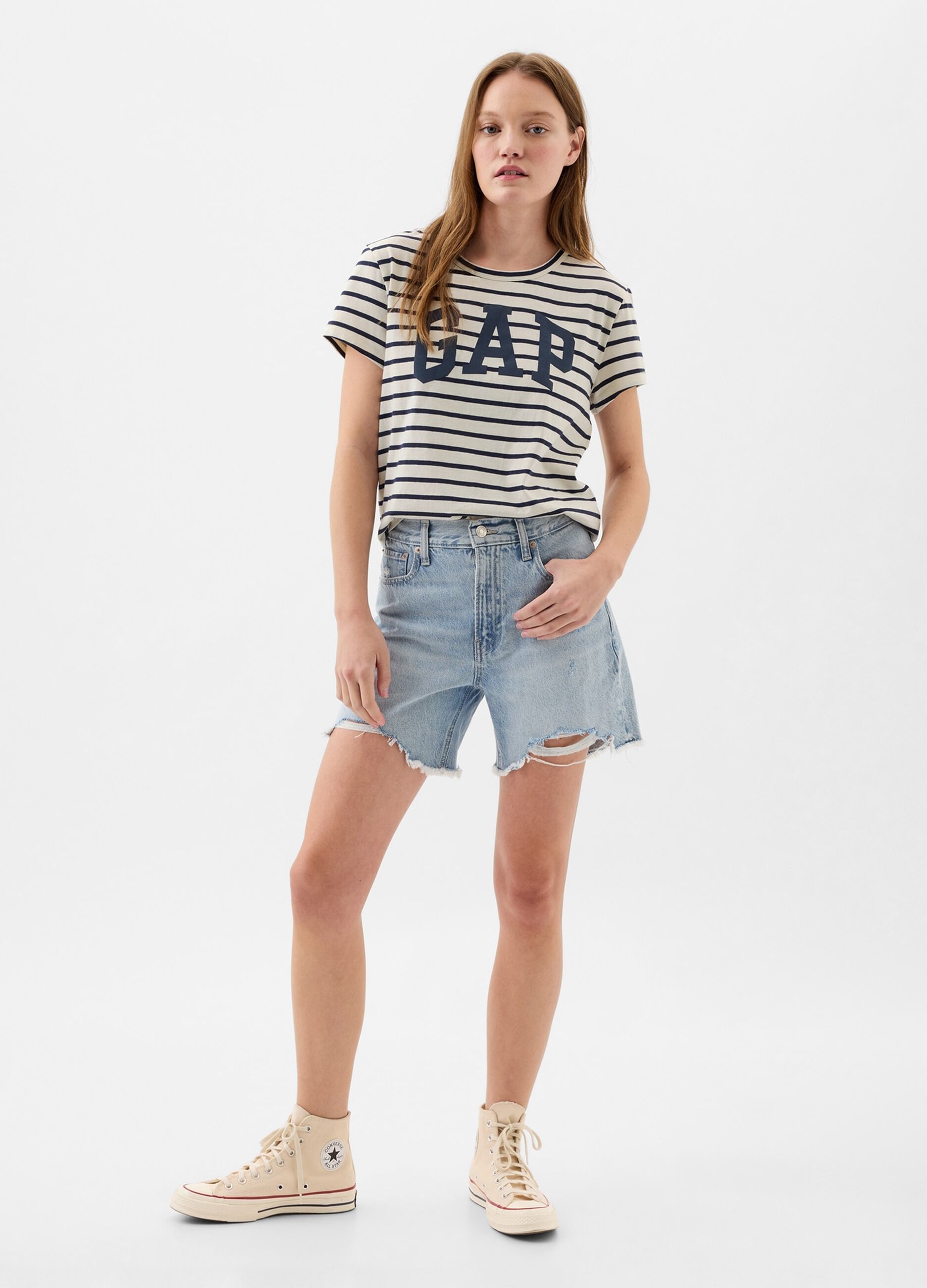 T-shirt a righe con stampa logo_1