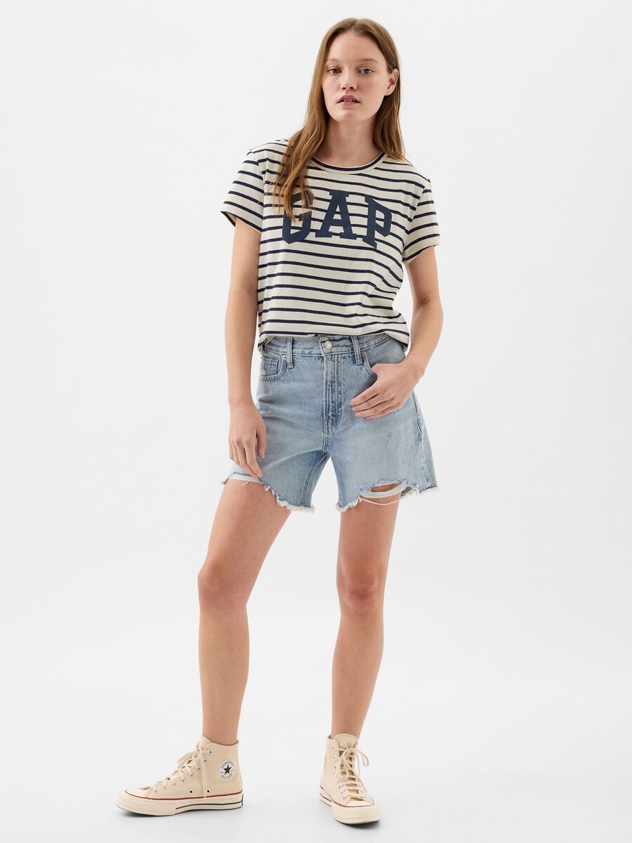 Striped T-shirt with logo print Woman_1