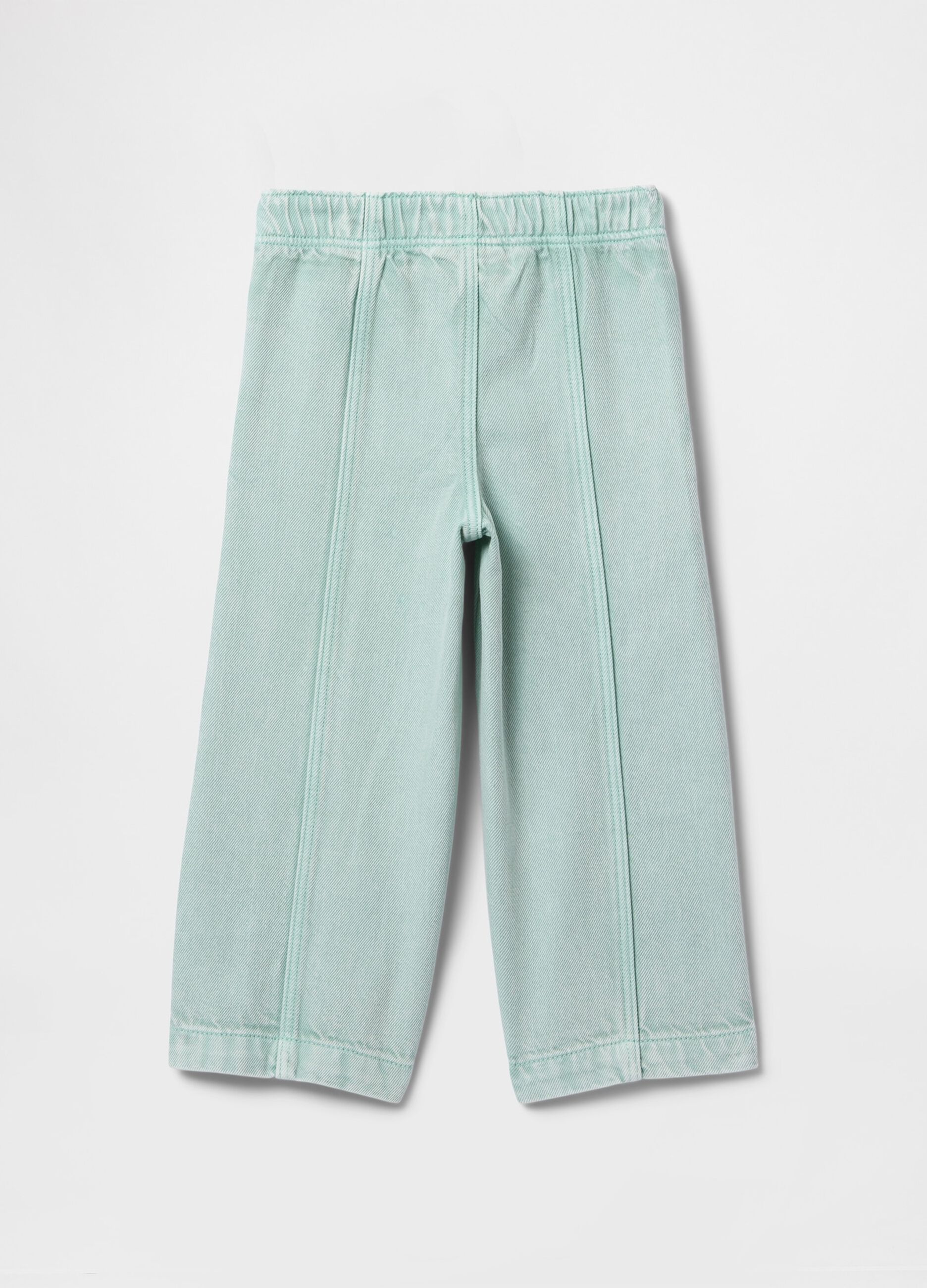 Pantaloni wide leg in denim verde per bambina_2