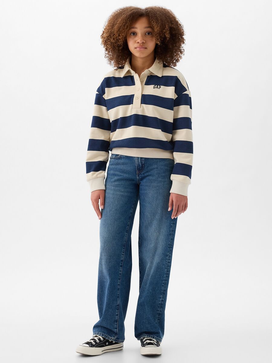 Polo sweatshirt with striped pattern and logo embroidery Girl_0