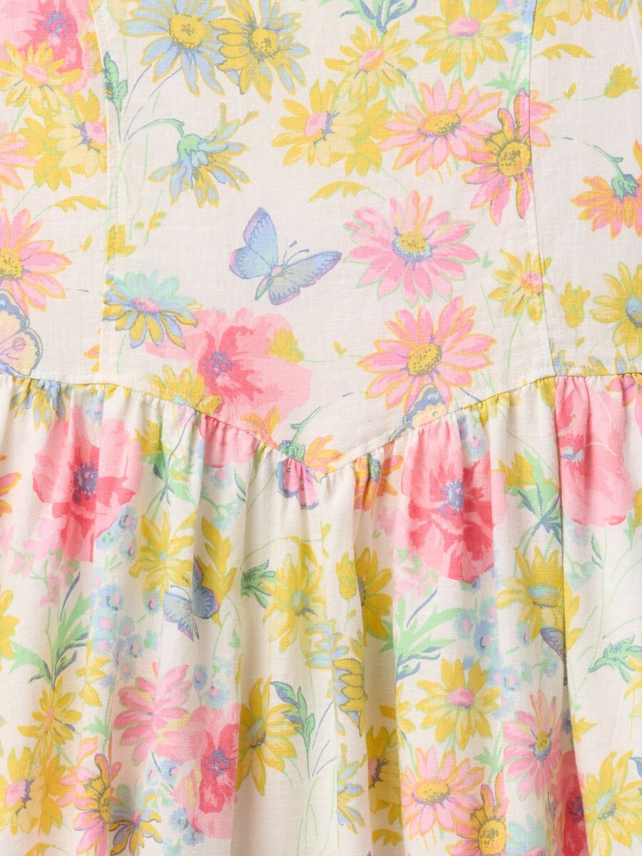 Floral print dress for girls in linen and cotton blend Girl_3