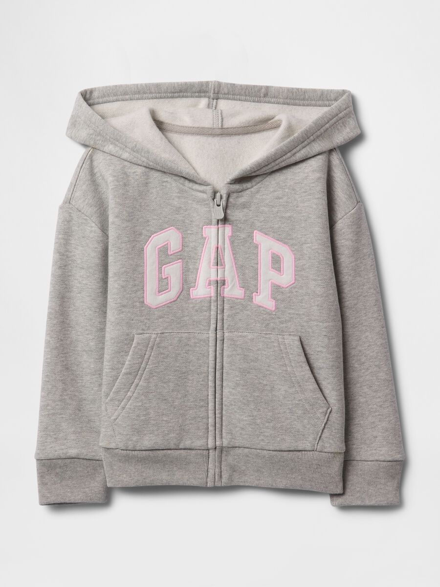 Grey cotton blend baby girl's regular fit hoodie with zip and logo Baby Girl_0