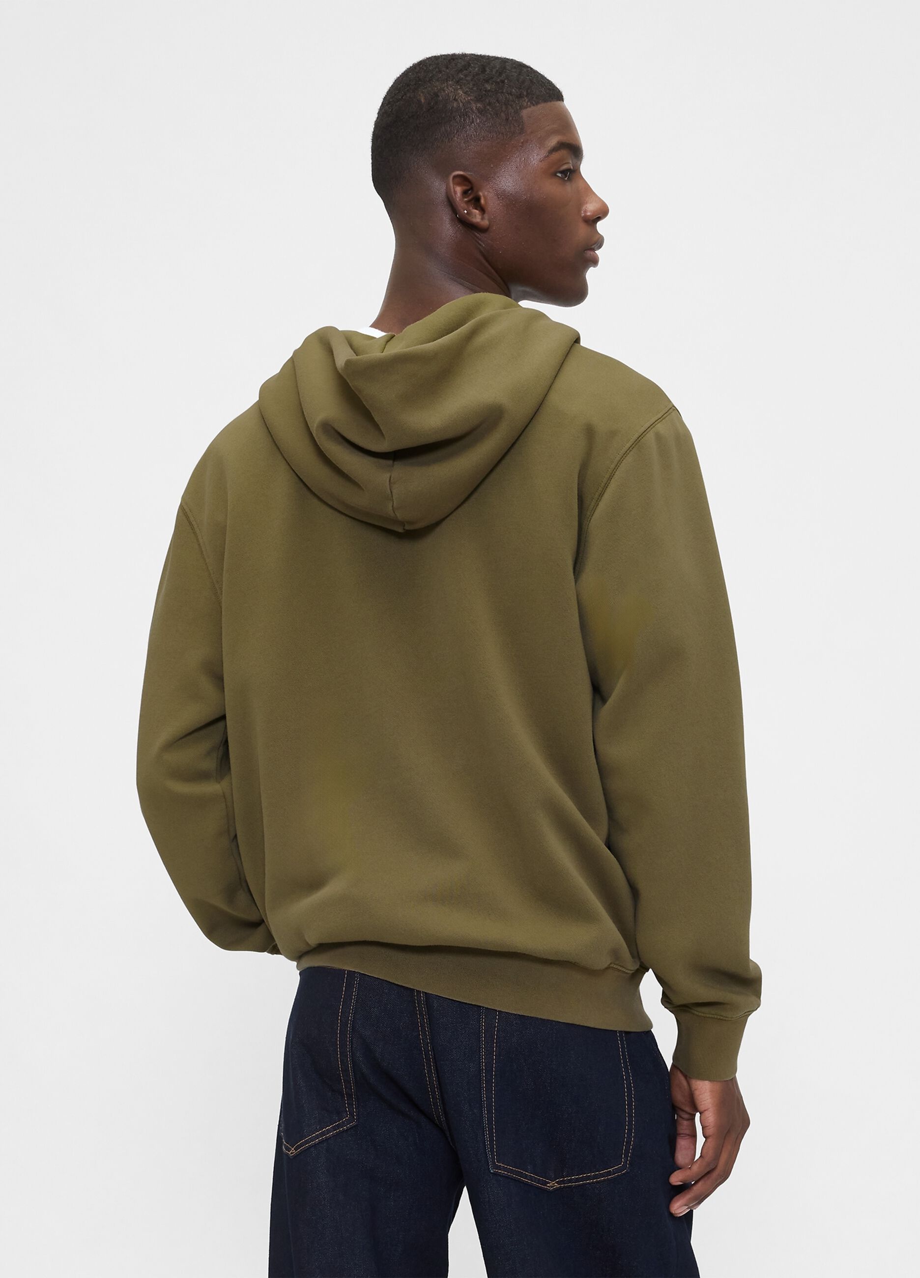 Green cotton blend zip-up hoodie