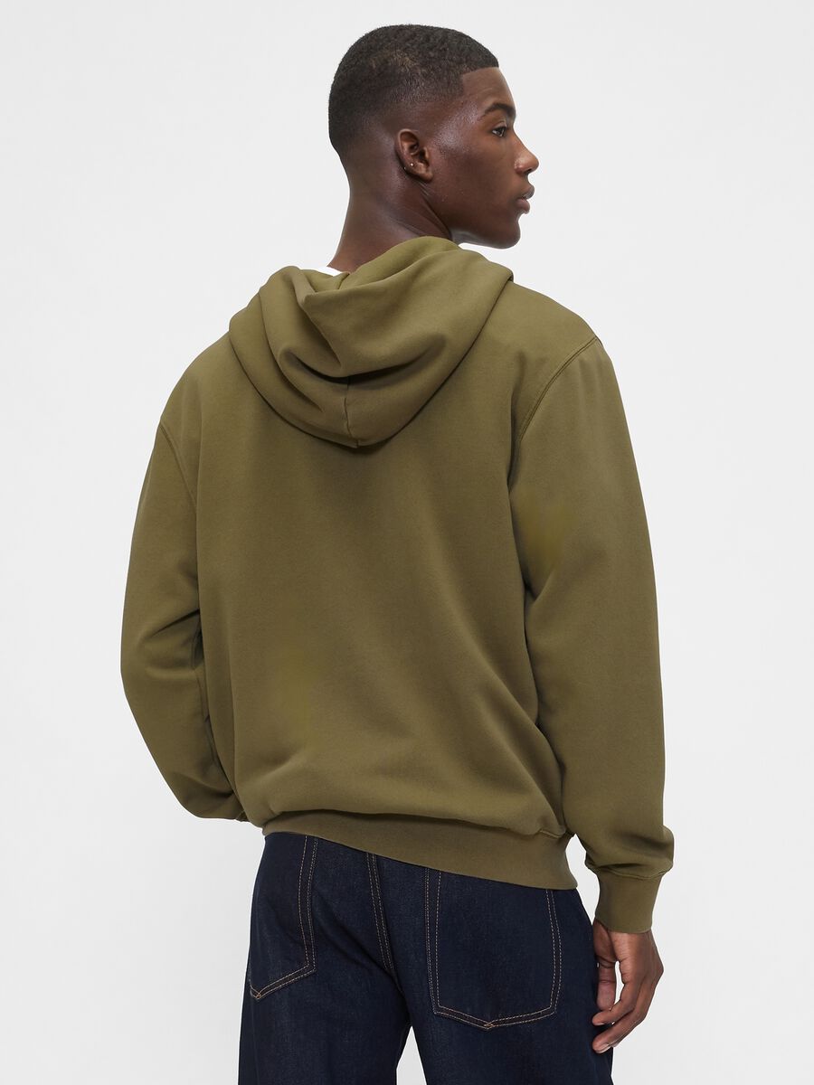 Green cotton blend zip-up hoodie Man_1