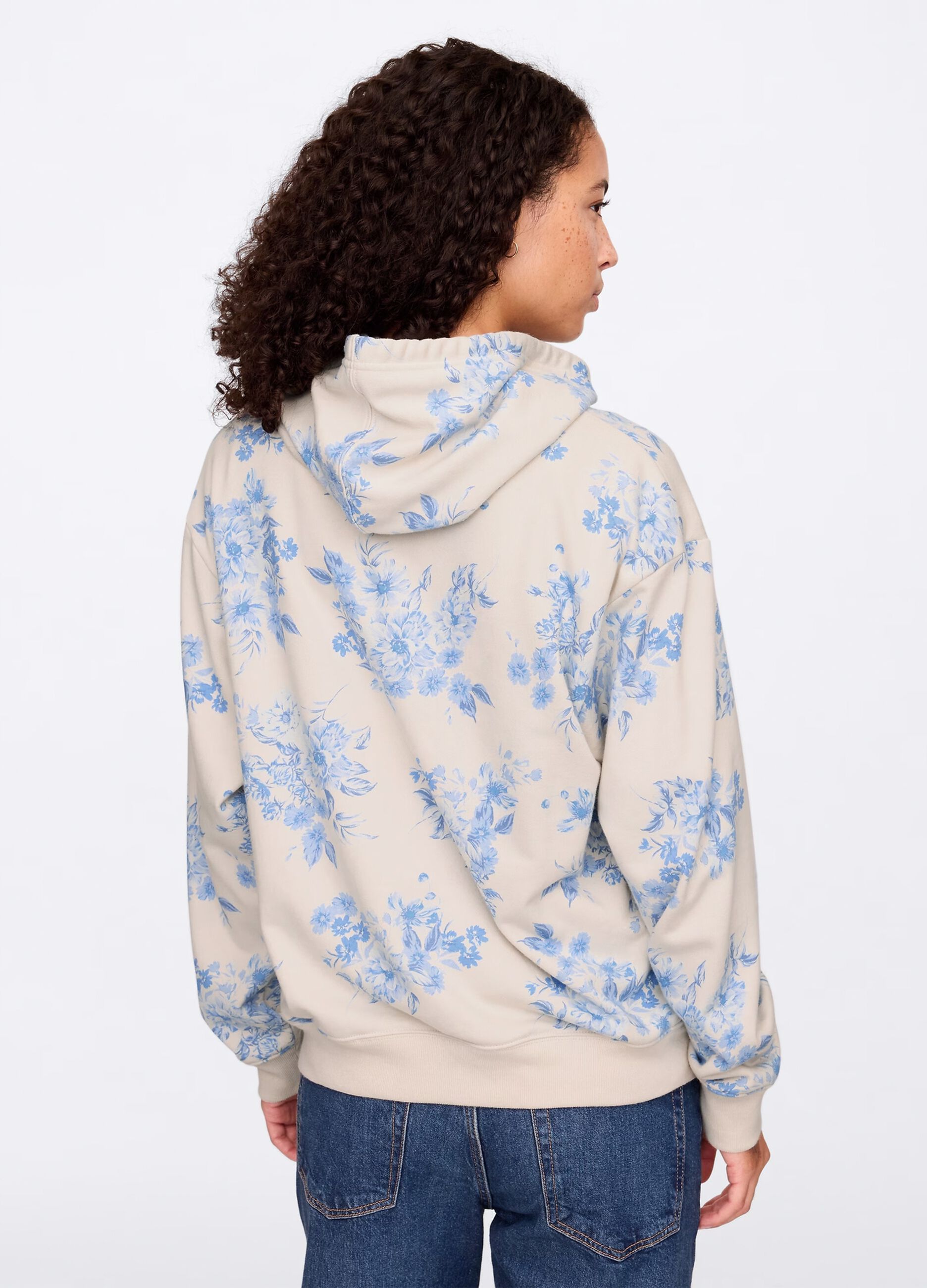 Felpa con cappuccio floreale beige_1