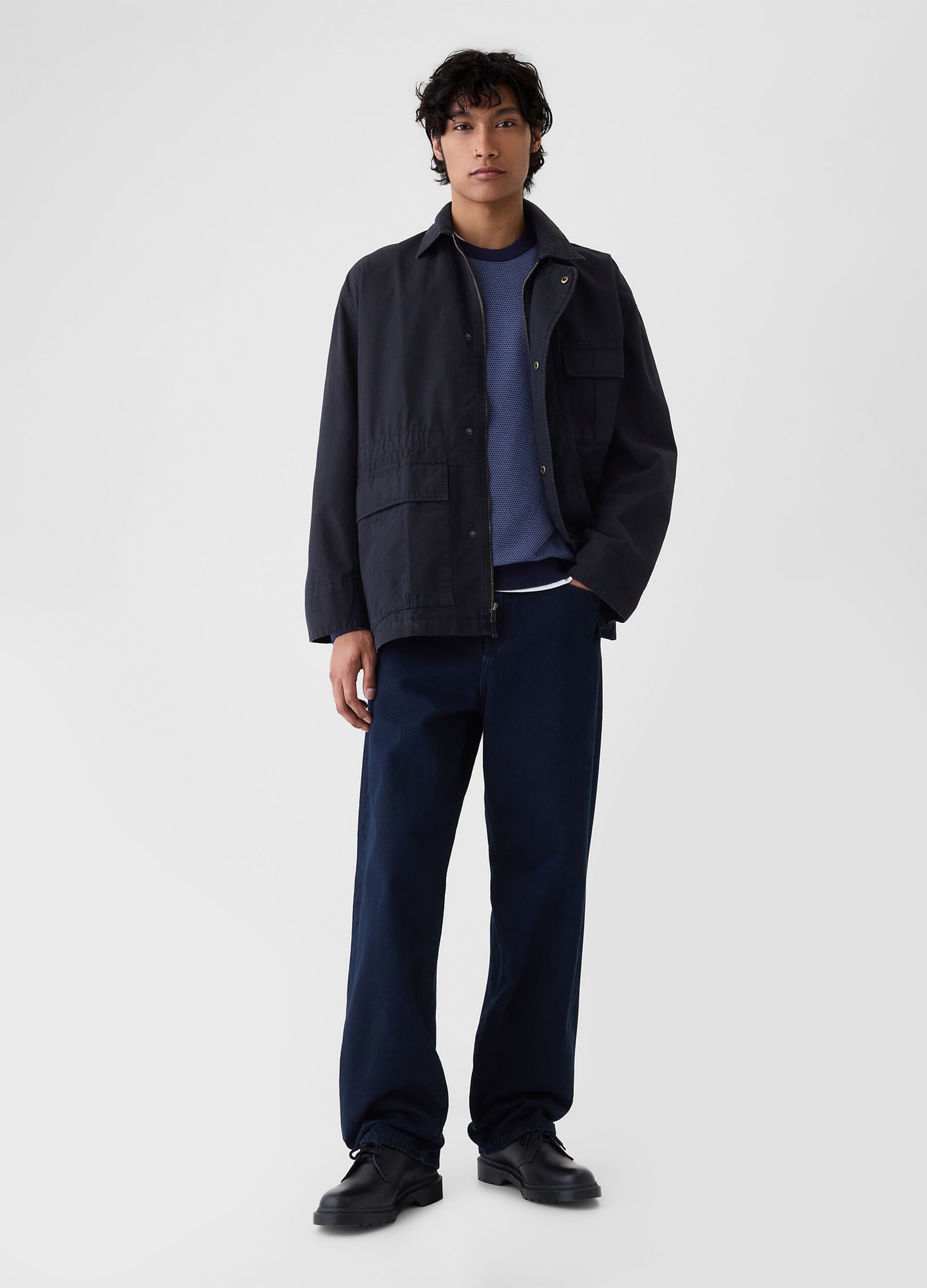 Pullover con micro trama a nido d'ape_1