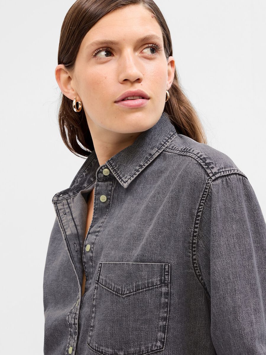 Cropped denim shirt with pocket Woman_2