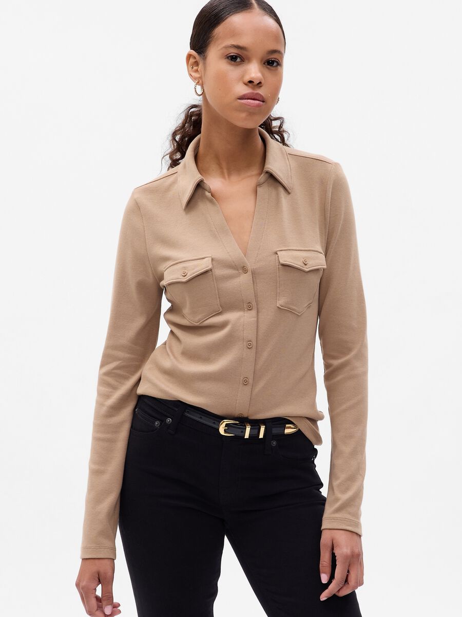 Long-sleeved T-shirt with collar Woman_0