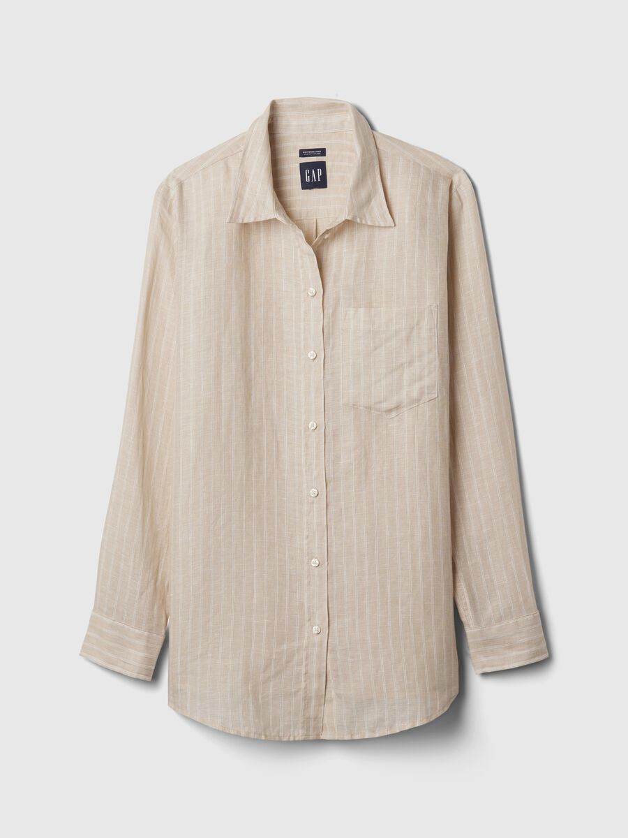 Camicia boyfriend fit in lino con tasca Donna_3