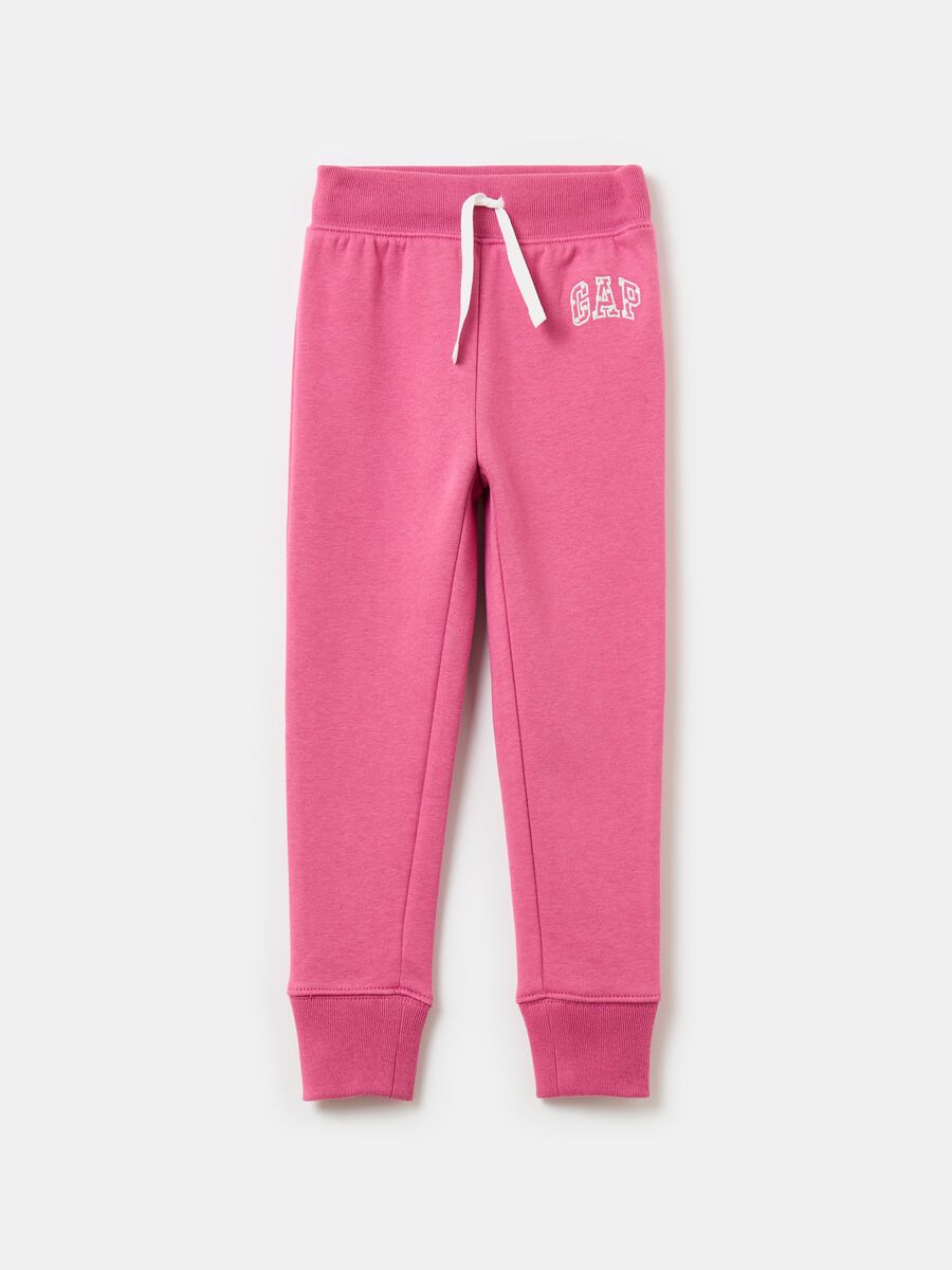 Joggers con ricamo logo e fiorellini Bimba_0