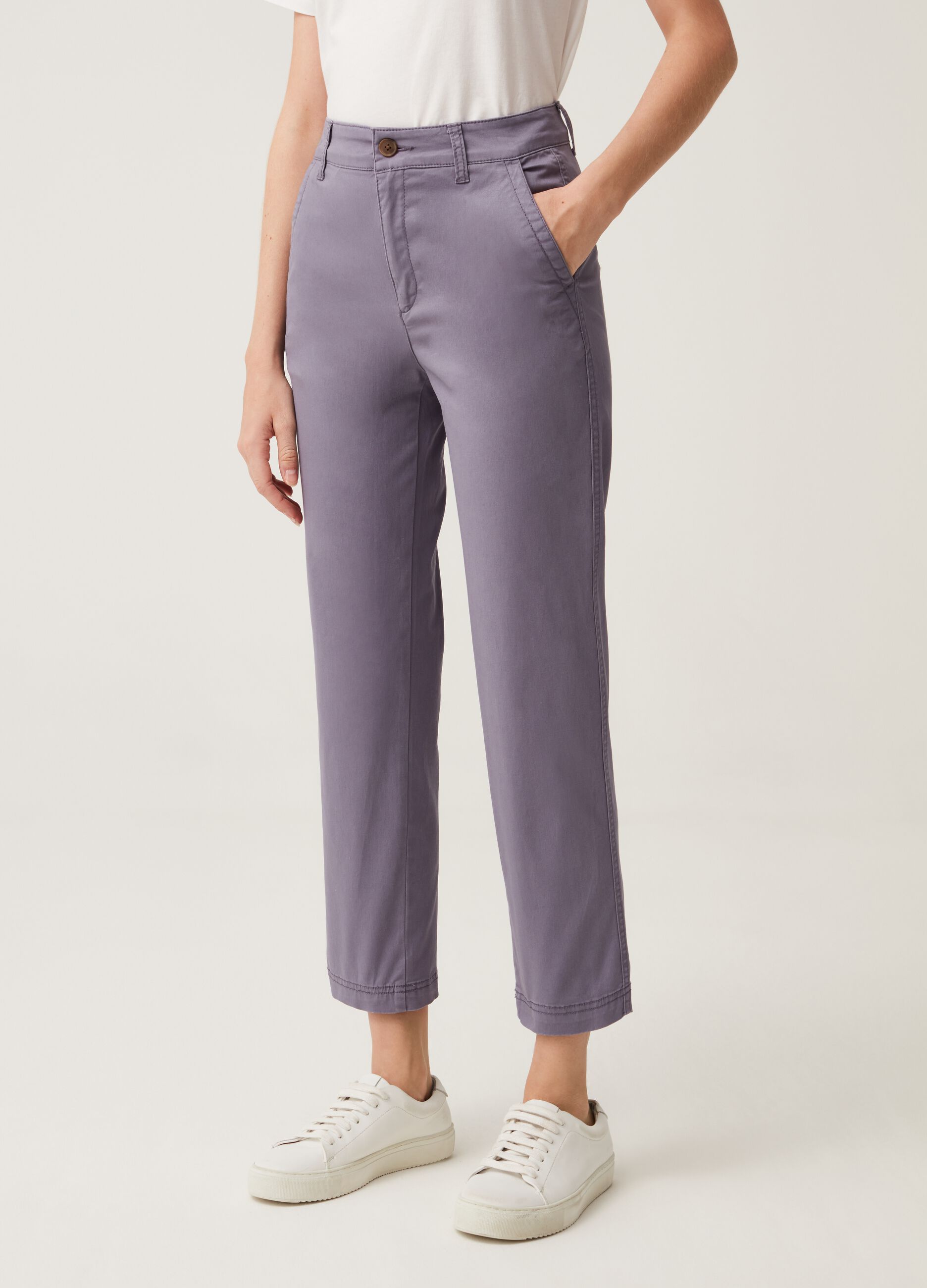 Stretch cotton girlfriend trousers