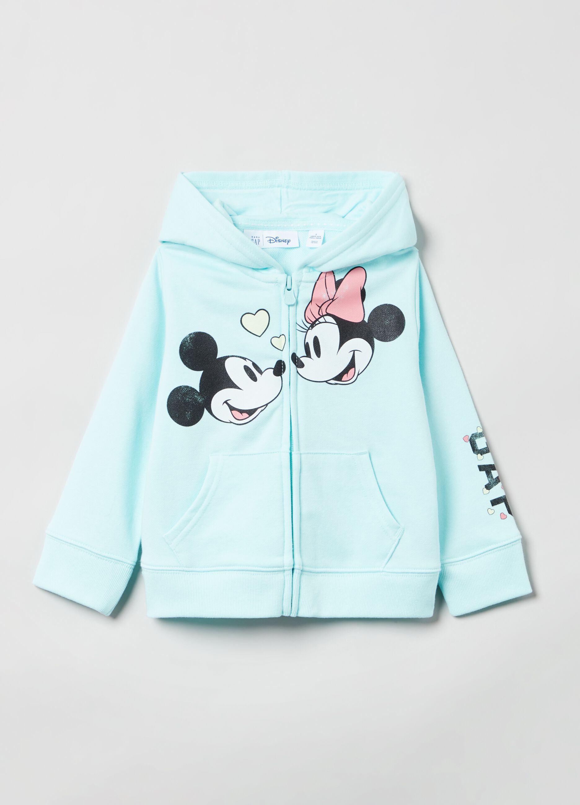 Full-zip with Mickey and Minnie Mouse print and logo.