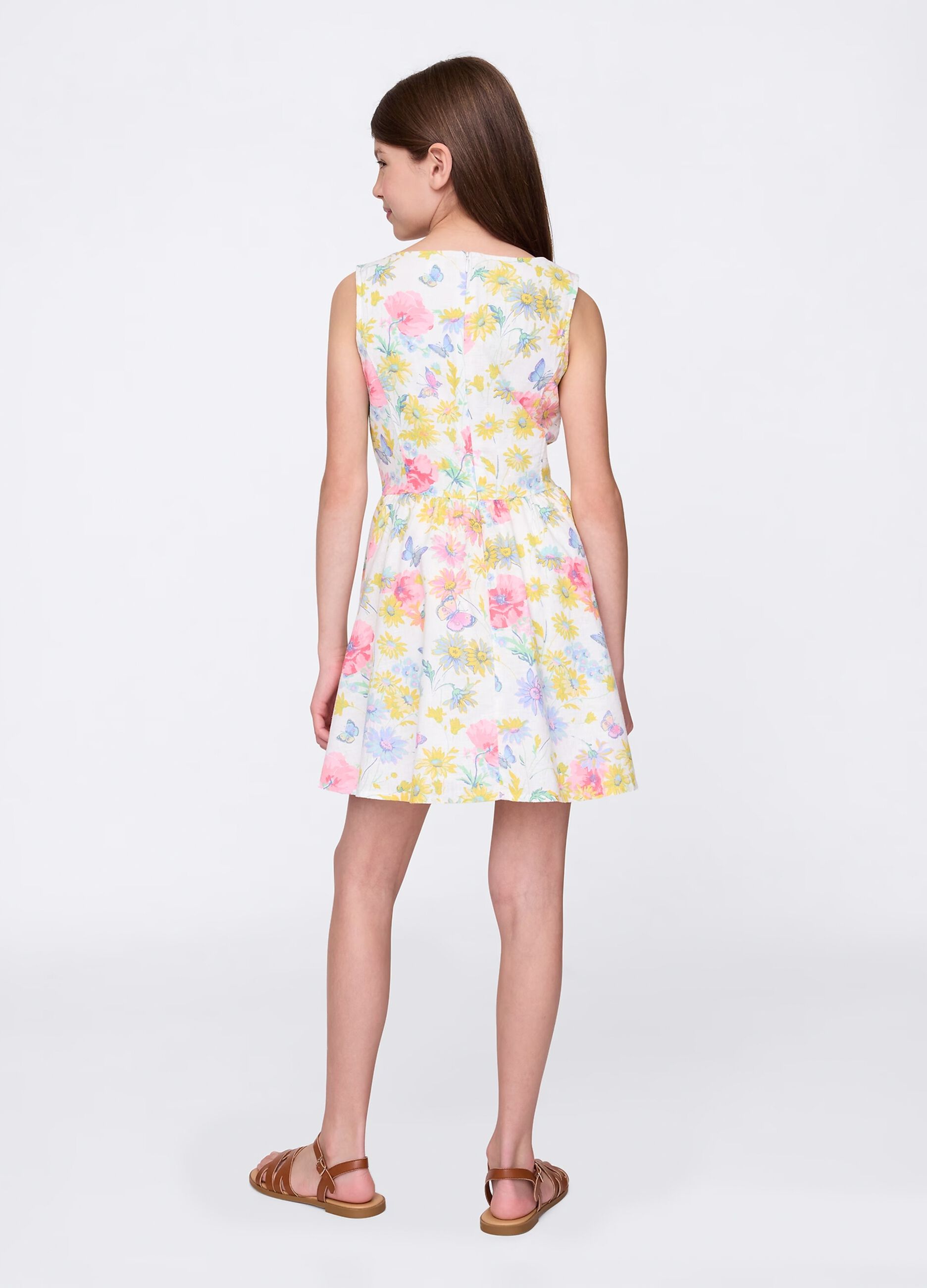 Vestito fantasia floreale in lino e cotone_1