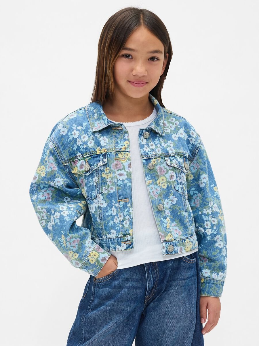 Multicolour Denim Jacket with Flowers Girl_1