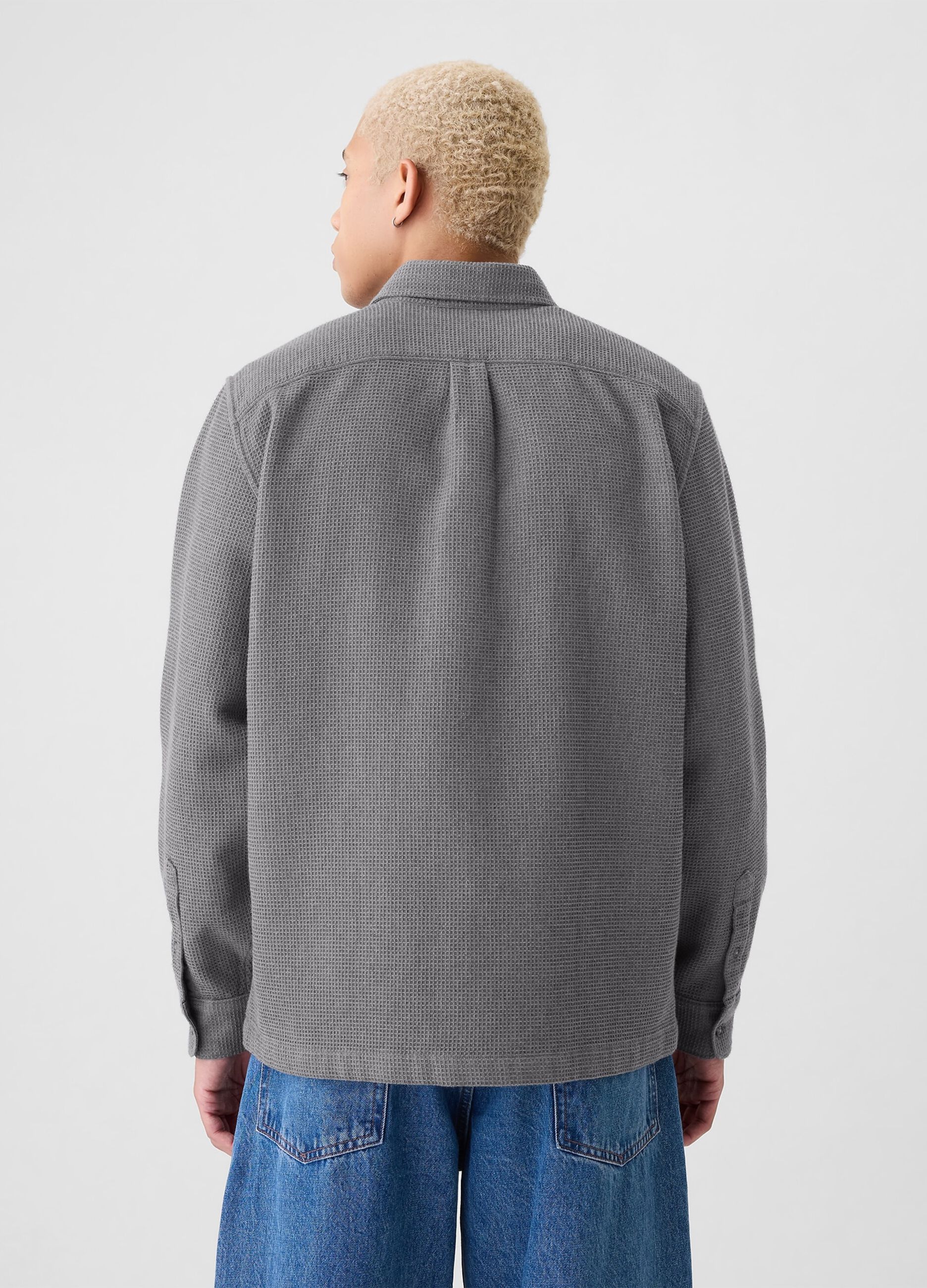 Camicia button-down con trama waffle_2