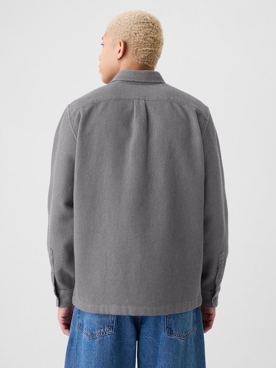 Camicia button-down con trama waffle Uomo_2