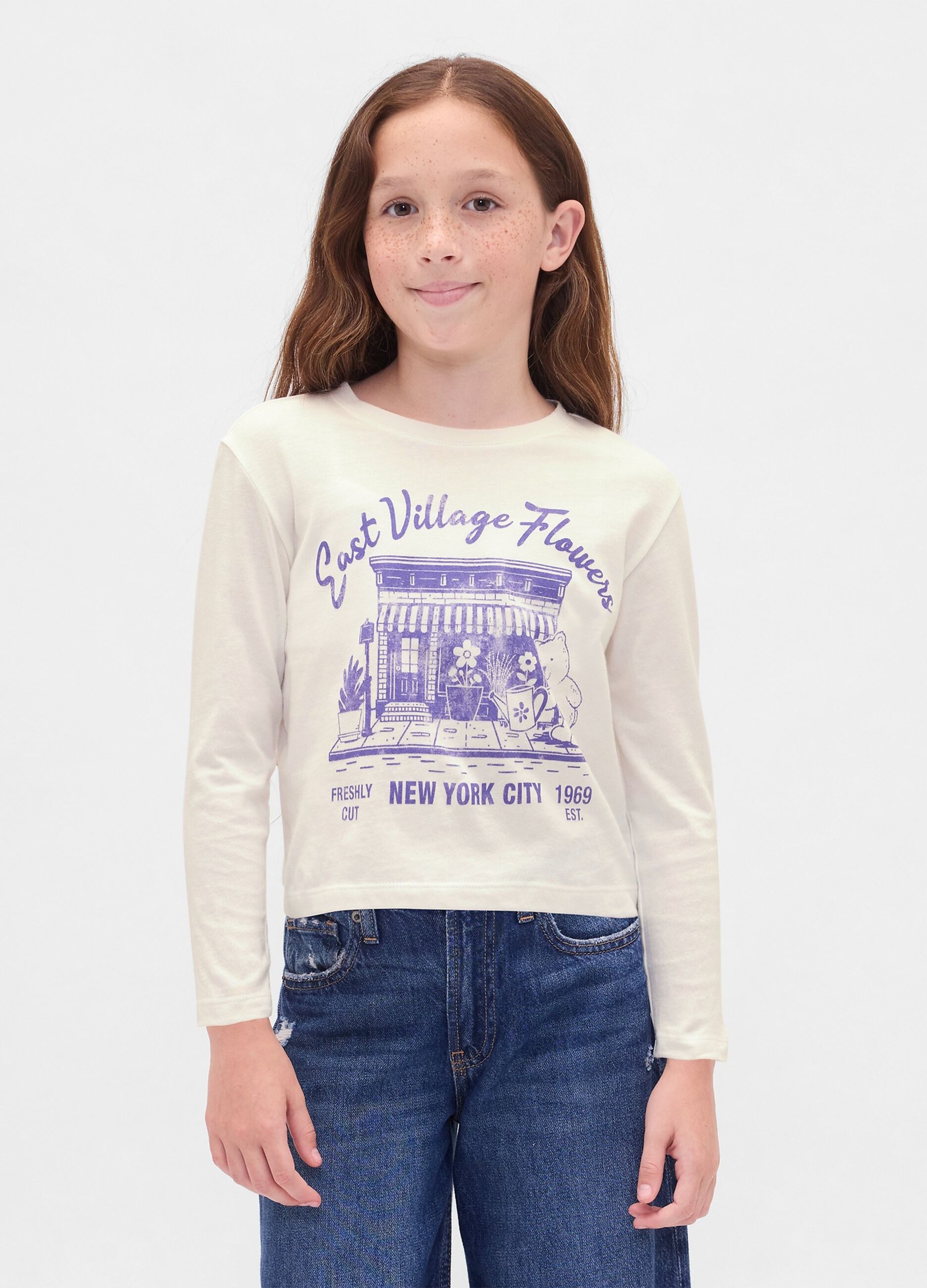 T-shirt bianca a maniche lunghe con stampe