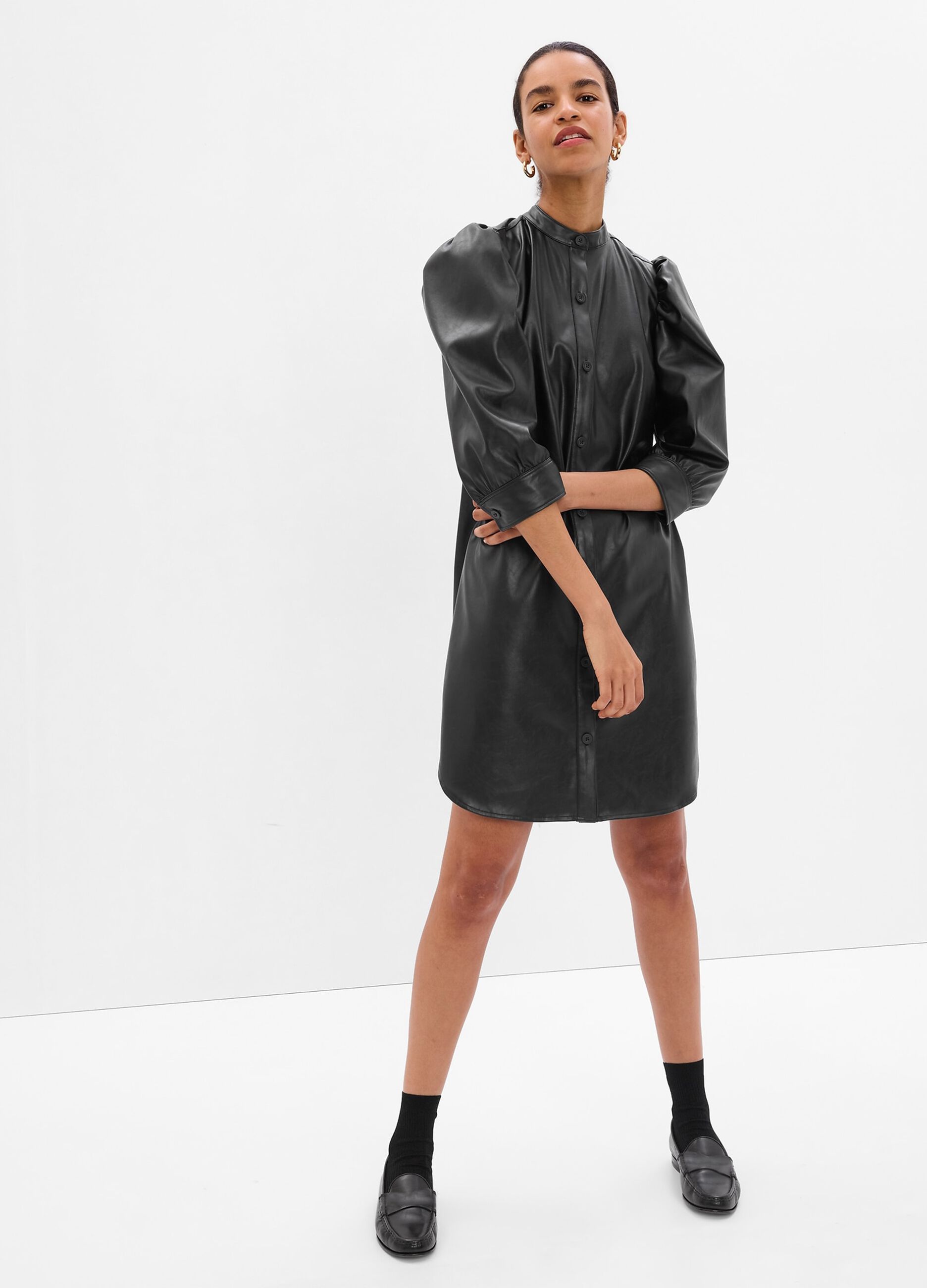 Shirt dress with puff sleeves_1