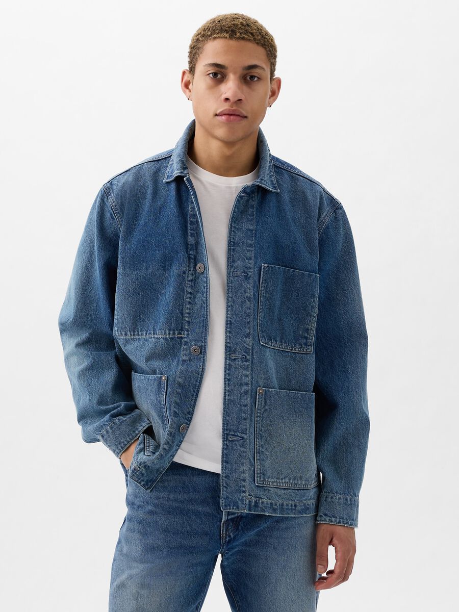 Short relaxed-fit jacket in denim Man_1