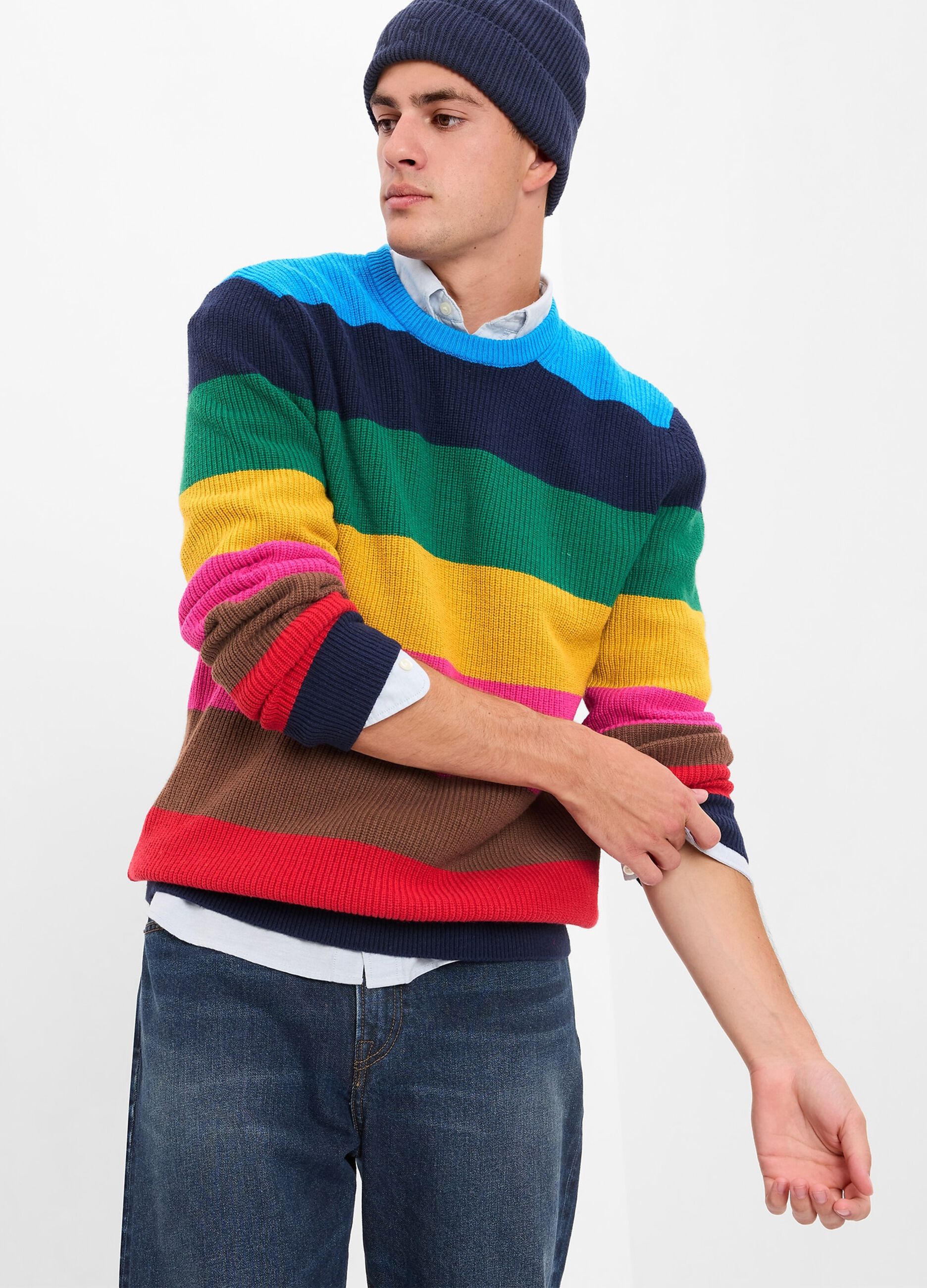 Pullover with multicoloured stripes
