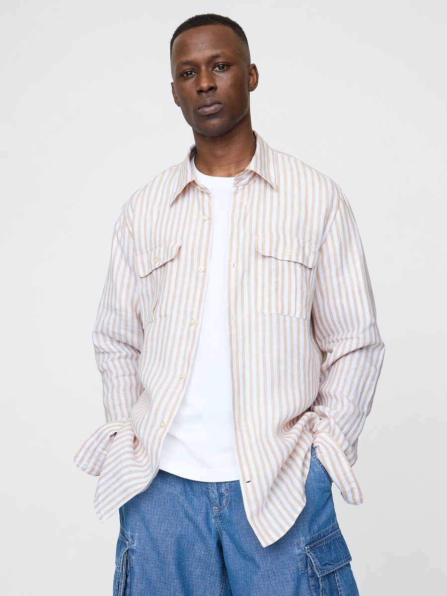 Camicia a righe beige e rosa Man_0