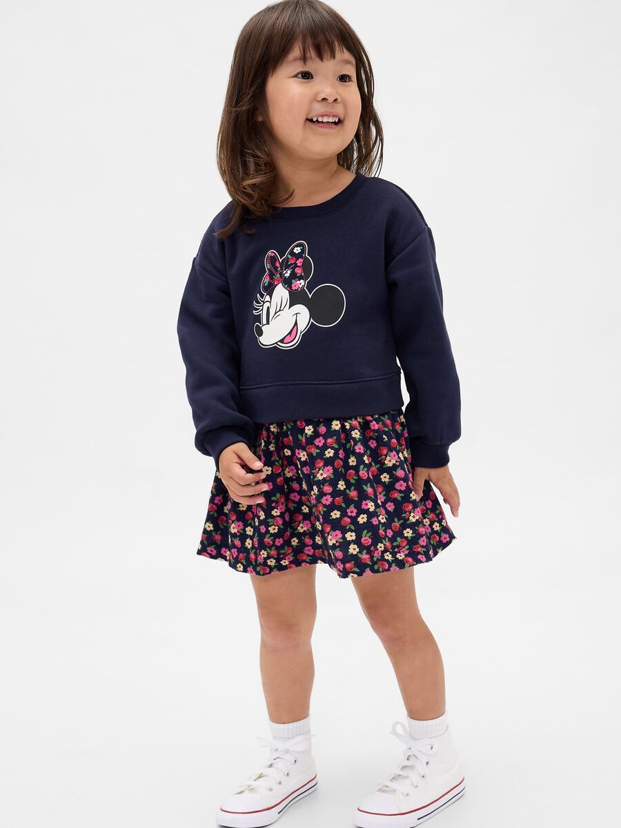 Vestito blu con stampa Minnie e gonna floreale Bimba_0