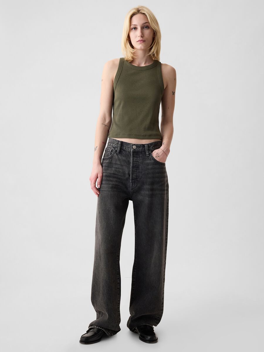 Tank top crop a costine con scollo halter Donna_1