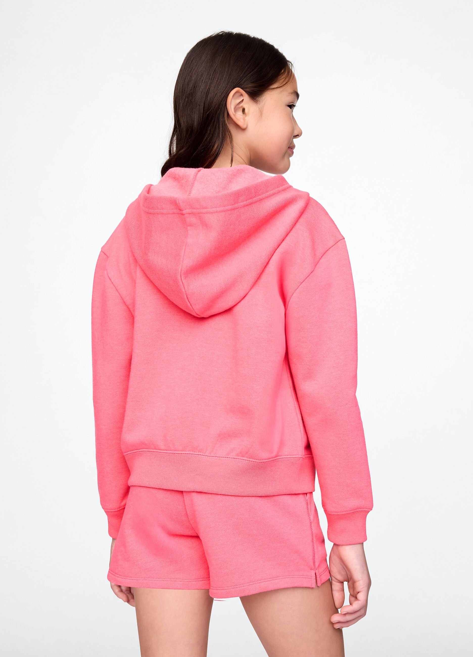Girls' Regular Fit Pink Cotton Blend Hoodie with Zip