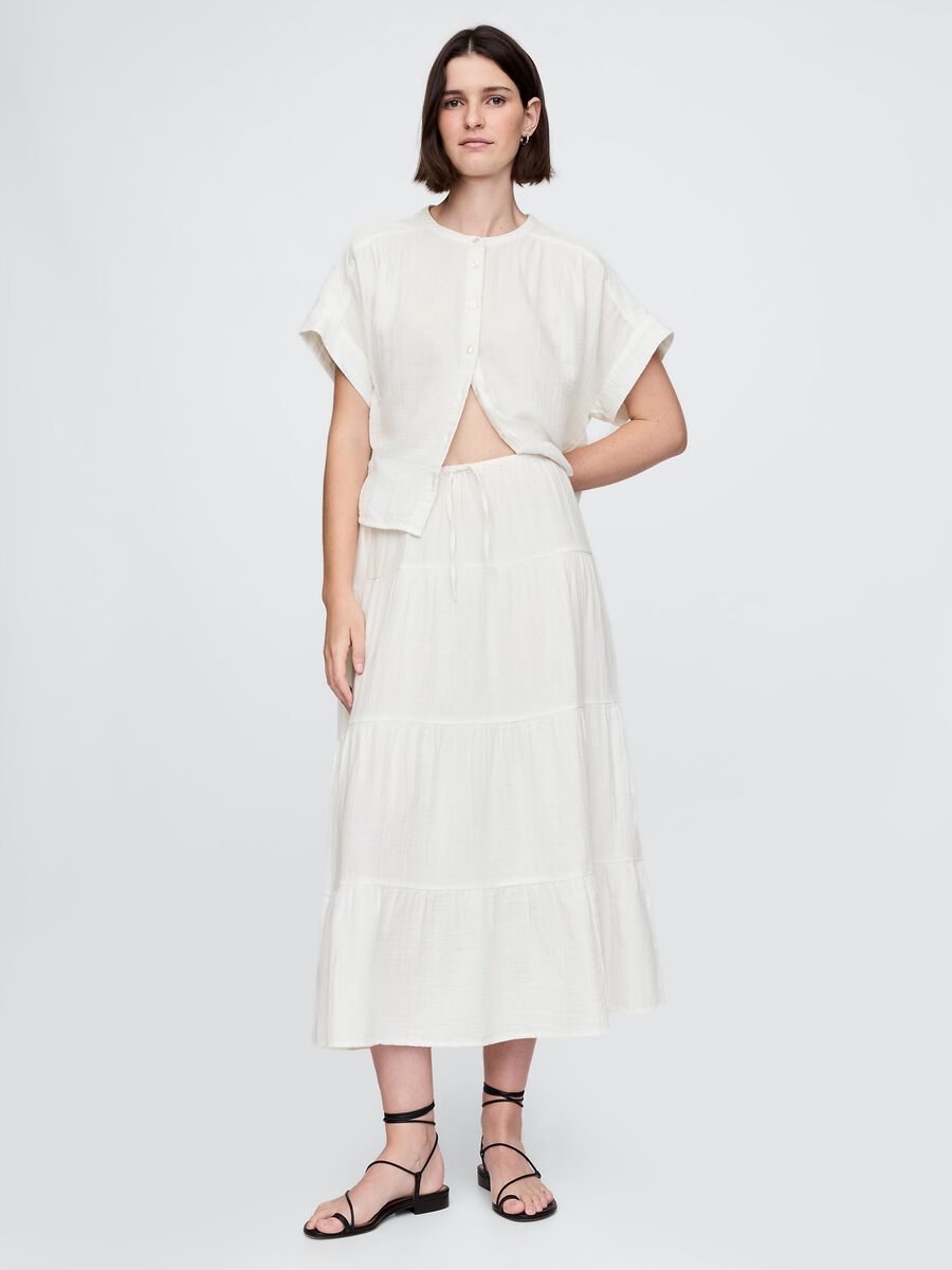 Completo bianco con top e gonna lunga a balze Donna_0
