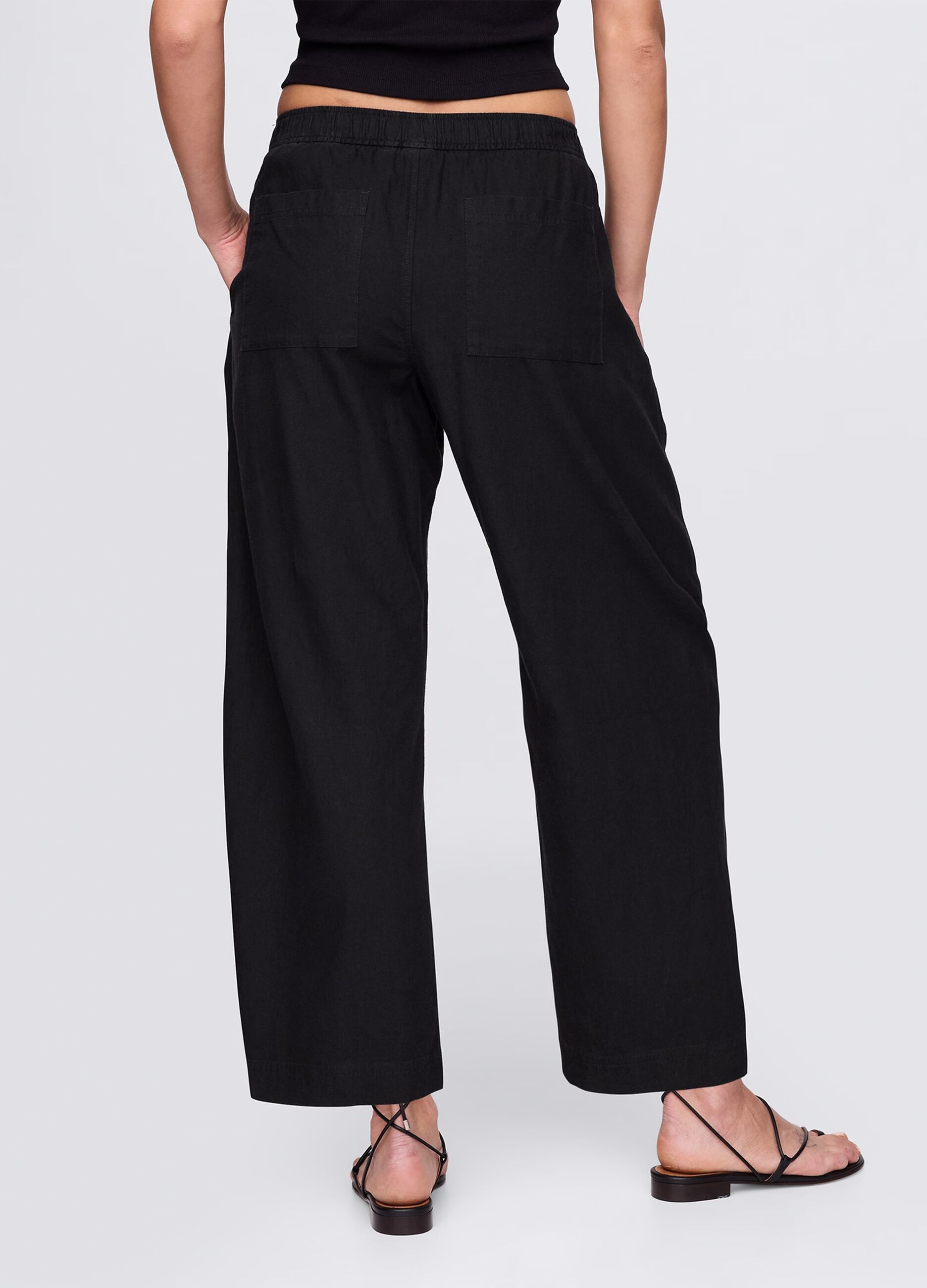 Pantaloni ampi neri in lino e viscosa_2